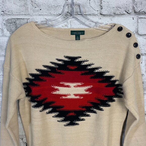 Lauren Jeans Co Ralph Lauren Southwestern Aztec Pullover Boho Sweater - Picture 2 of 13
